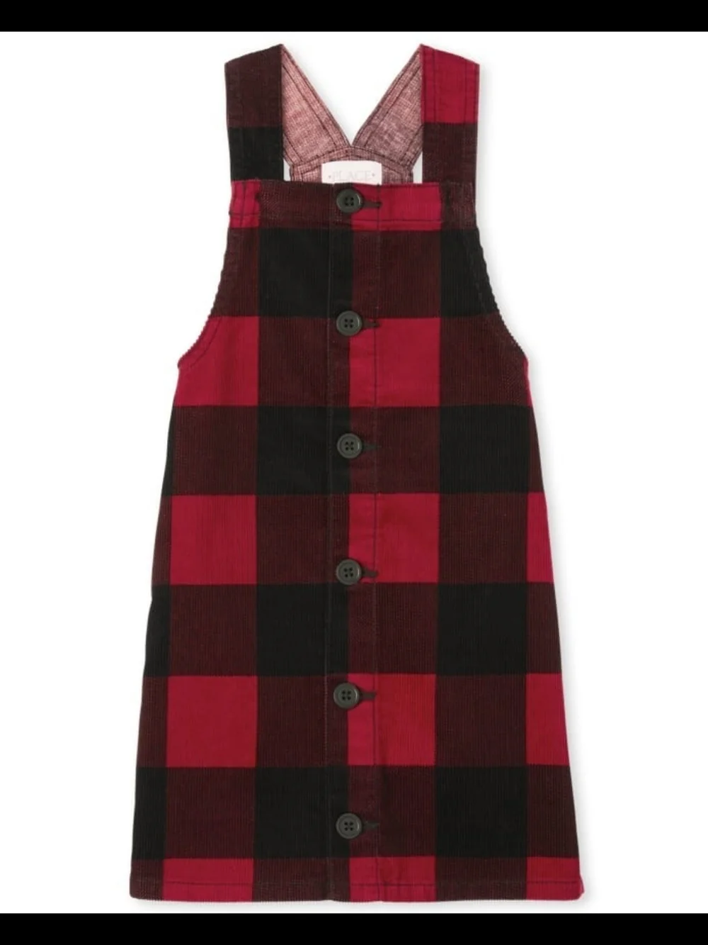 The Children's Place Red and Black Plaid Button-Front Pinafore Dress